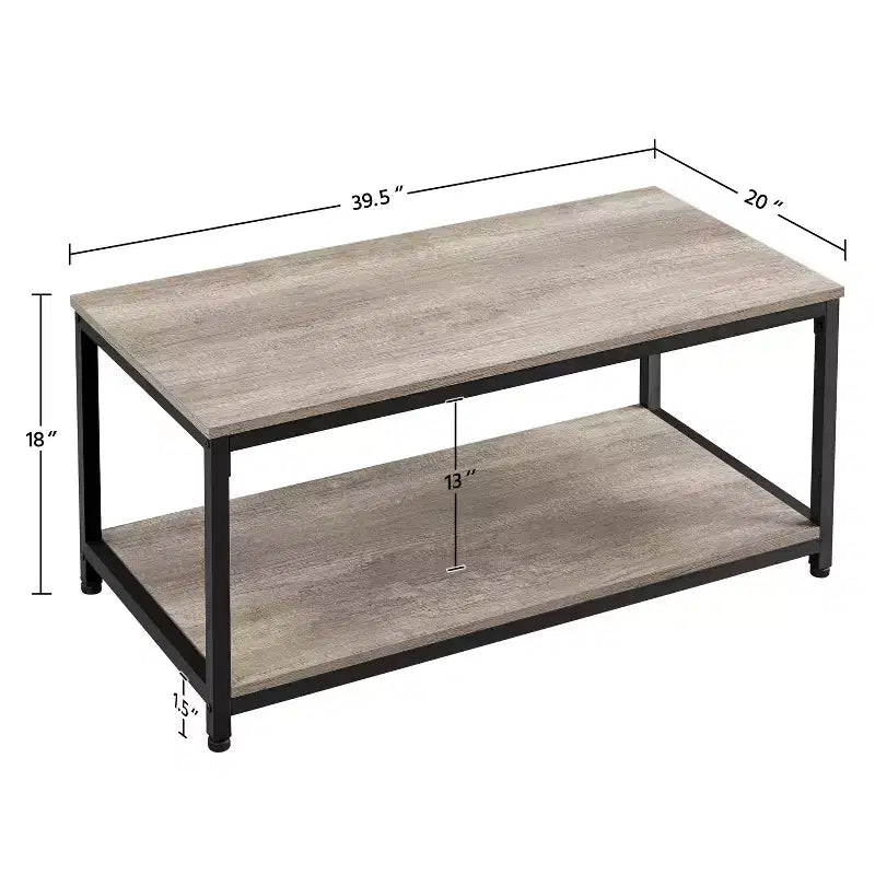 Wood Industrial Coffee Table with Storage Shelf for Living Room