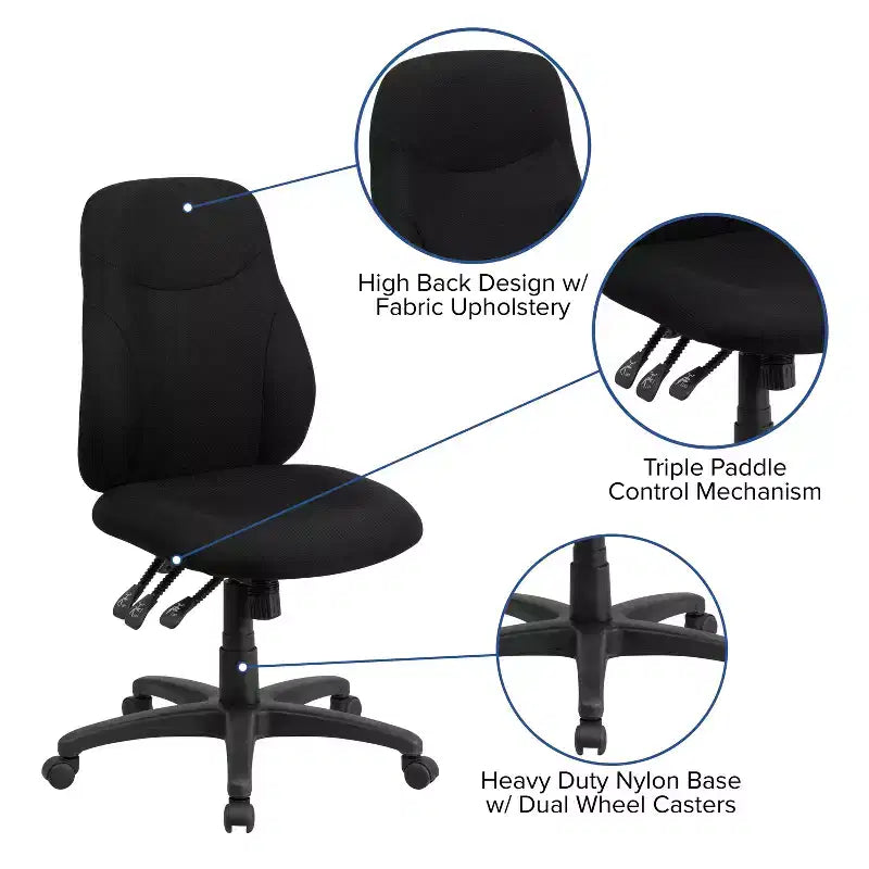 Mid-Back Black Fabric Ergonomic Task Office Chair